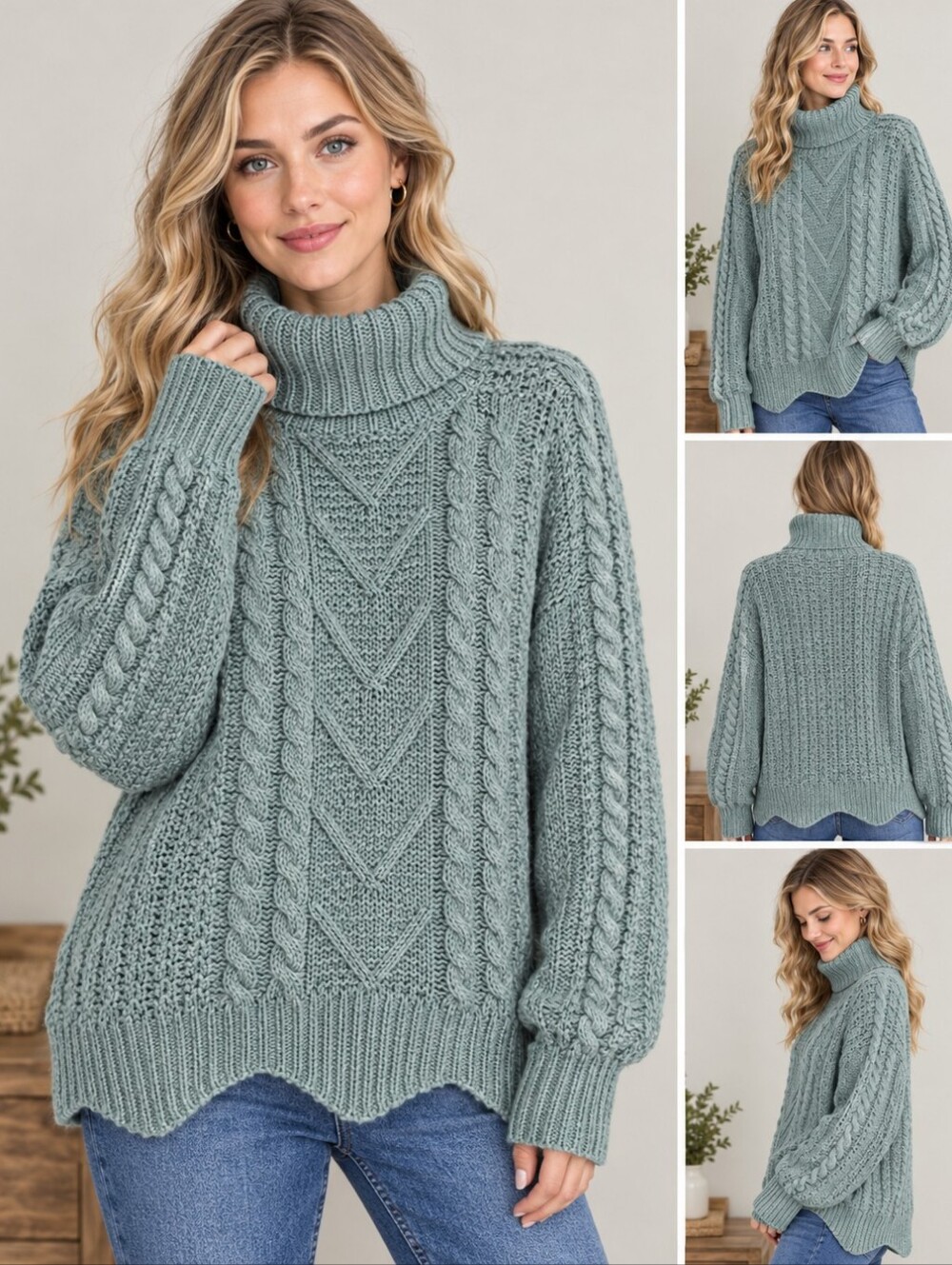 Chunky knit turtleneck oversized sweater women's size medium